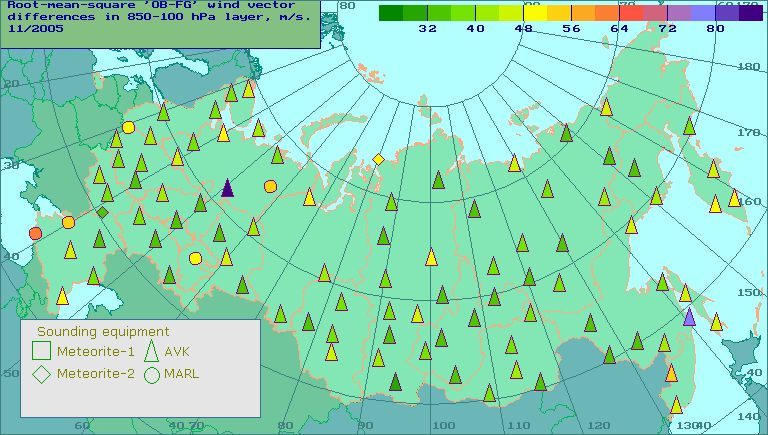 Root-mean-square 'OB-FG' wind vector differences in 850-100 hPa layer