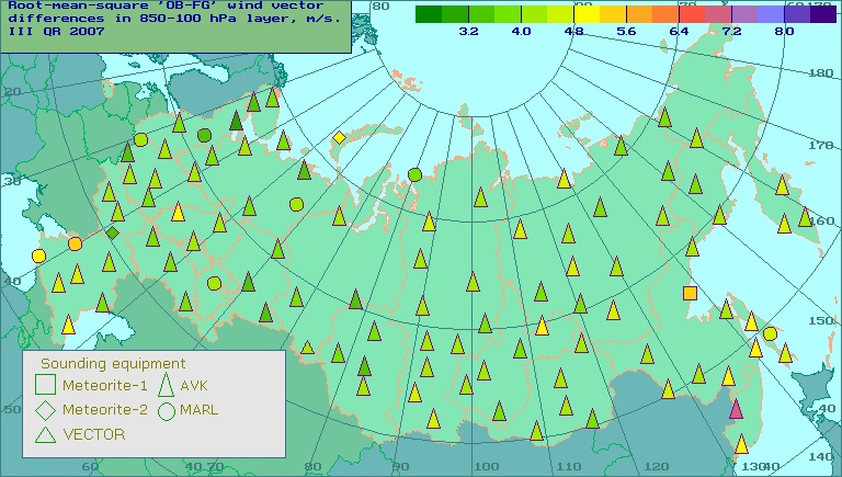 Root-mean-square 'OB-FG' wind vector differences in 850-100 hPa layer