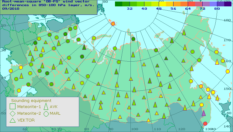 Root-mean-square 'OB-FG' wind vector differences in 850-100 hPa layer