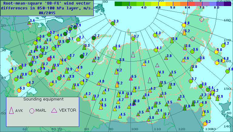 Root-mean-square 'OB-FG' wind vector differences in 850-100 hPa layer