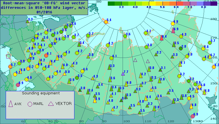 Root-mean-square 'OB-FG' wind vector differences in 850-100 hPa layer