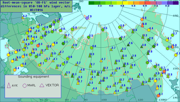 Root-mean-square 'OB-FG' wind vector differences in 850-100 hPa layer